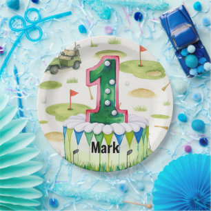 Golf 1st birthday one year old golfer number one paper plates