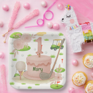 Golf 1st birthday one year old golfer  paper plates