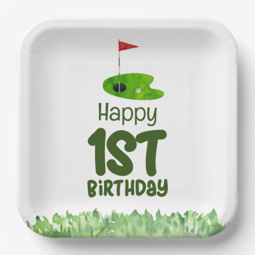 Golf 1st birthday one year old golfer  paper plates