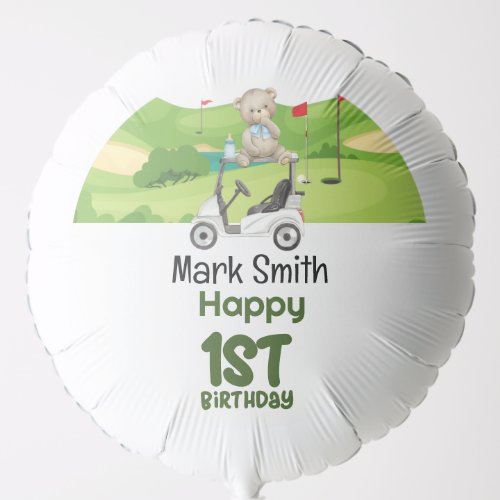 Golf 1st birthday one year old golfer with cart  balloon
