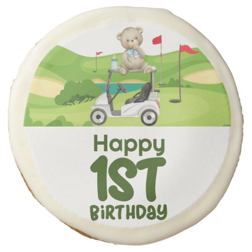 Golf 1st birthday one year old golfer with cart sugar cookie