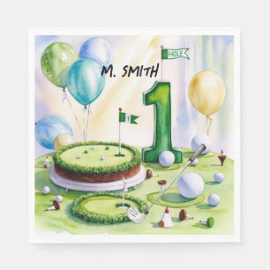 Golf 1st birthday one year old golfer with Name Napkins