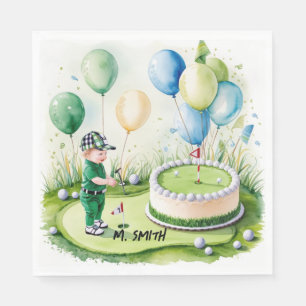 Golf 1st birthday one year old golfer with Name Napkins