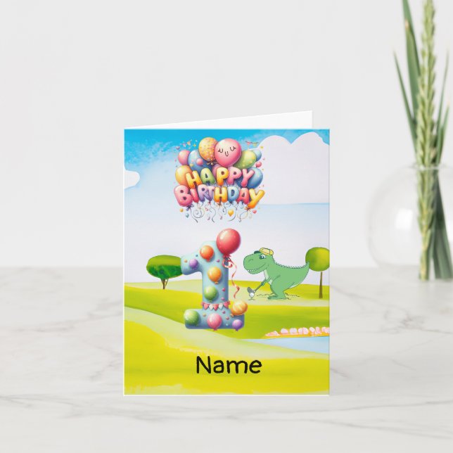 Golf 1st birthday one year old golfer with number card (Front)