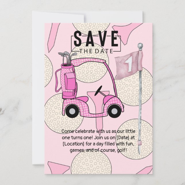 Golf 1st birthday one year old golfer with number invitation (Front)