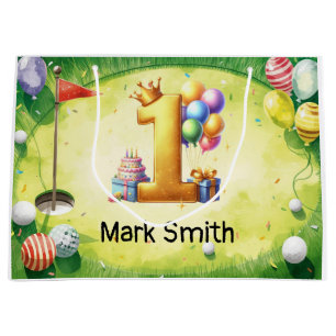 Golf 1st birthday one year old golfer with number large gift bag