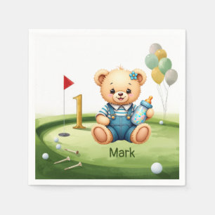 Golf 1st birthday one year old golfer with number napkins