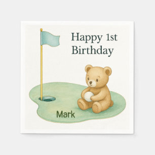 Golf 1st birthday one year old golfer with number napkins