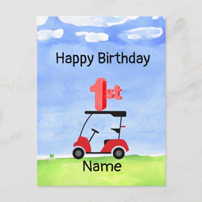 Golf 1st birthday one year old golfer with number postcard (Front)