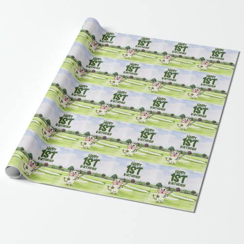 Golf 1st birthday one year old golfer with number wrapping paper