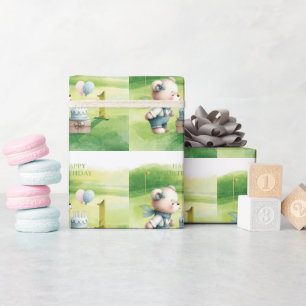 Golf 1st birthday one year old golfer wrapping paper