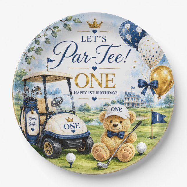 Golf 1st Birthday Round  with Golf Cart Paper Plates (Front)