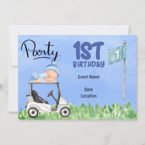 Golf 1st Birthday save the date for baby boy Invitation
