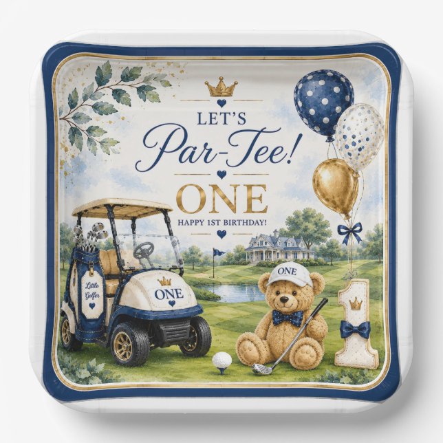 Golf 1st Birthday Square Paper Plates  (Front)