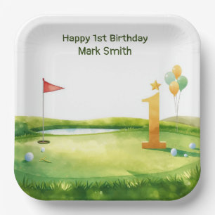 Golf 1st Birthday themed on Putting Green Paper Plates