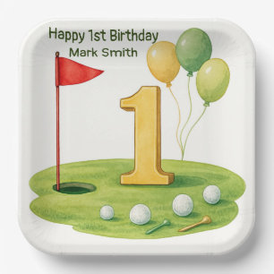 Golf 1st Birthday themed on Putting Green Paper Plates