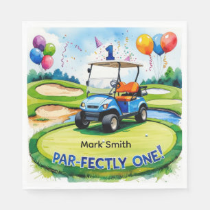 Golf 1st Birthday with golf cart on green Napkins