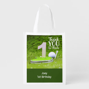 Golf 1st Birthday with number one thank you Grocery Bag