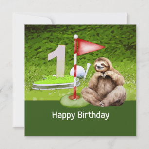 Golf 1st Birthday with Sloth Golfer Card