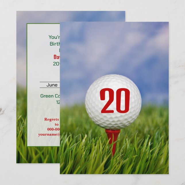 Golf 20th Birthday Party   Invitation (Front/Back)