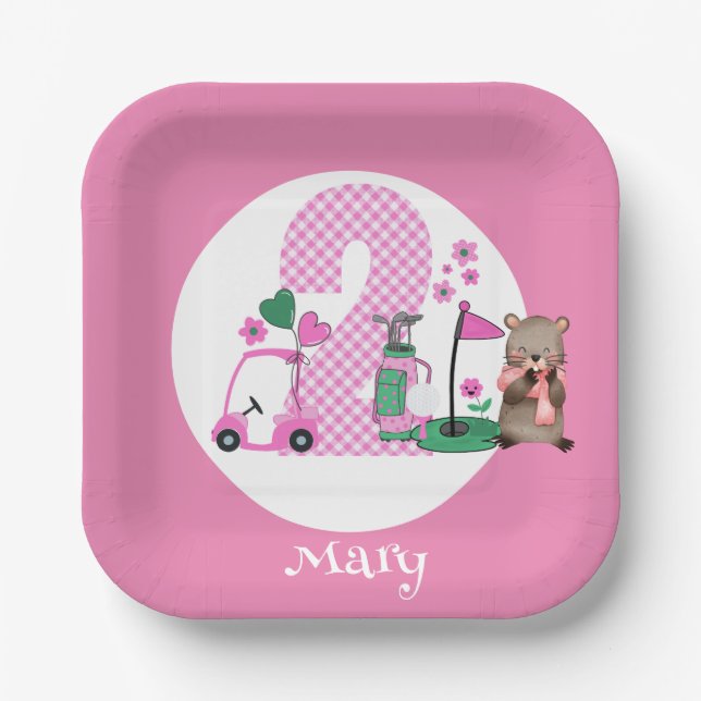 Golf 2nd Birthday in Pink Theme Paper Plates (Front)