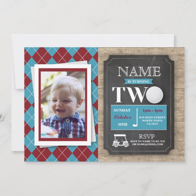 Golf 2nd Second Two 2 Birthday Party Photo Invite (Front)