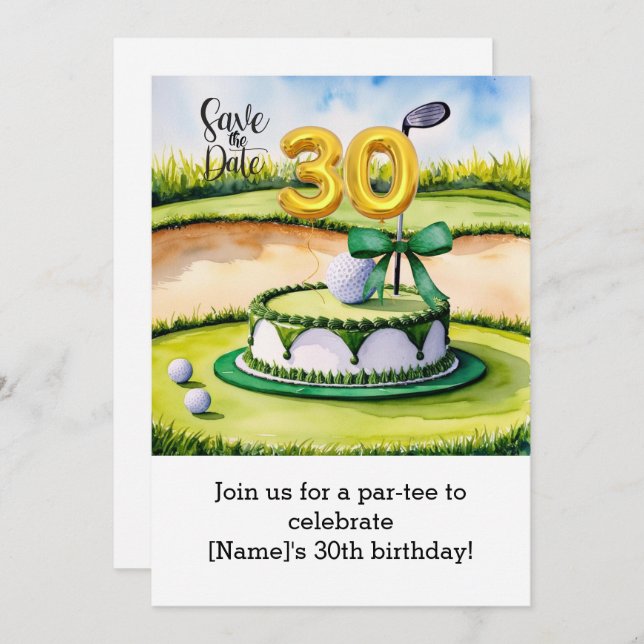 Golf 30th Birthday Cake for Golfer Party  Invitation (Front/Back)
