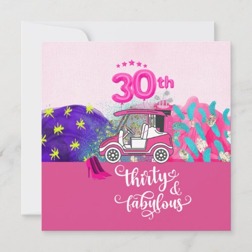 Golf  30th Birthday for woman golfer pink theme Invitation