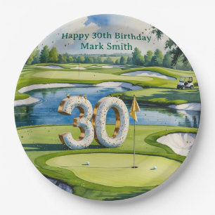 Golf 30th Birthday on golf course Paper Plates