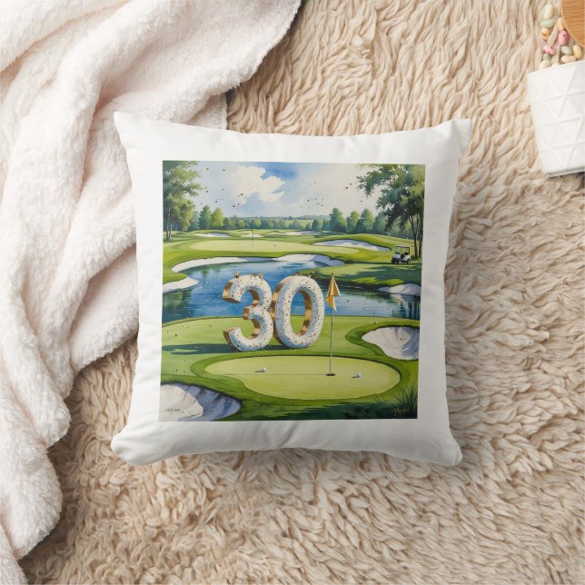 Golf 30th Birthday on golf course Throw Pillow (Blanket)
