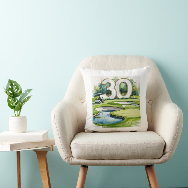 Golf 30th Birthday on golf course Throw Pillow (Chair)