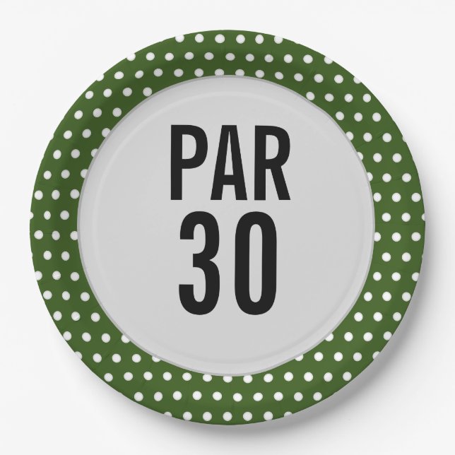 Golf 30th birthday polka dot golfer's birthday paper plates (Front)