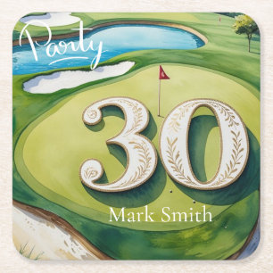 Golf 30th Birthday Square Paper Coaster