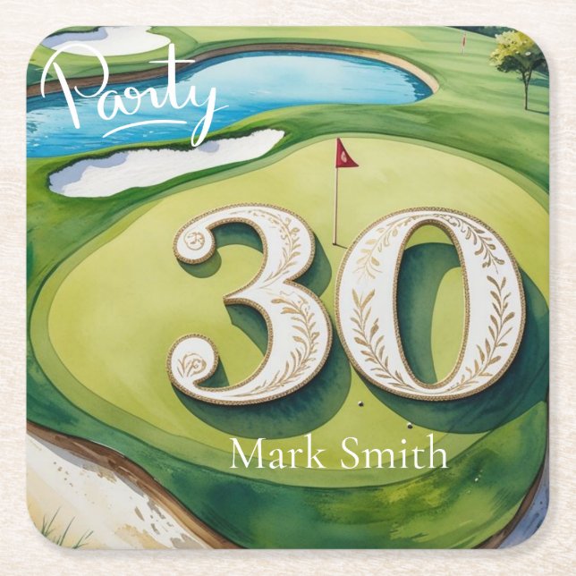 Golf 30th Birthday  Square Paper Coaster (Front)