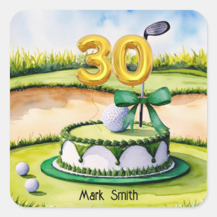 Golf 30th Birthday with Birthday Cake for Golfer Square Sticker