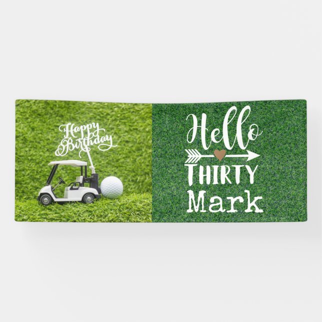 Golf 30th Birthday with golf ball on green grass Banner (Horizontal)
