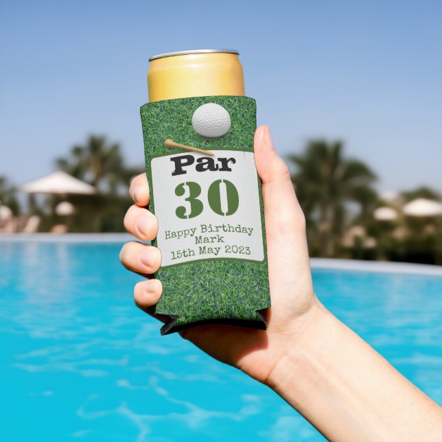 Golf 30th Birthday with golf ball on green grass Seltzer Can Cooler (In Situ Pool)