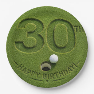 Golf 30th Birthday with golf cart on putting green Paper Plates