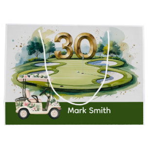 Golf 30th Birthday with Number 30 on green Large Gift Bag