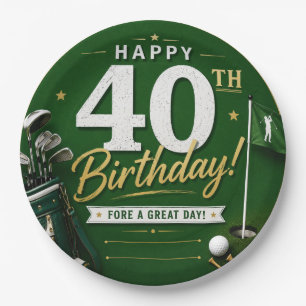 Golf 40th Birthday Anniversary on green Paper Plates