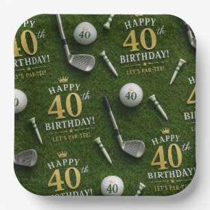 Golf 40th Birthday Anniversary on green Paper Plates