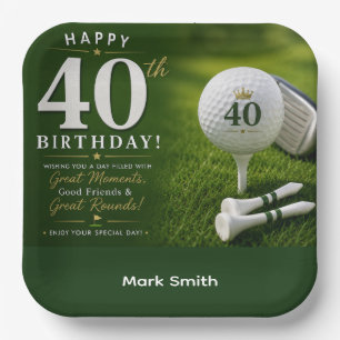 Golf 40th Birthday Anniversary on green Paper Plates