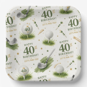 Golf 40th Birthday Anniversary on green Paper Plates