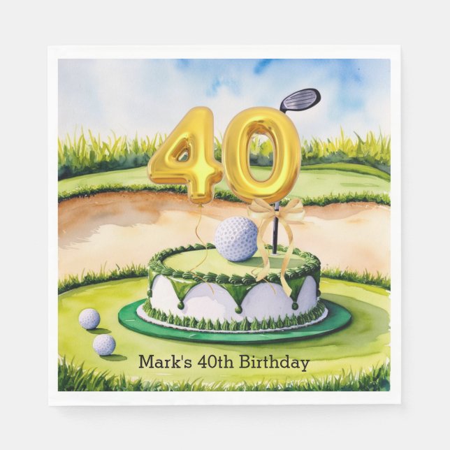 Golf 40th Birthday Cake for Golfer Party  Napkins (Front)