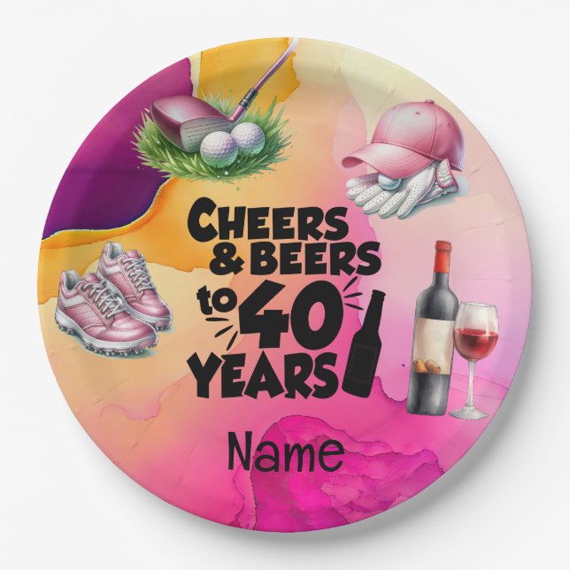 Golf 40th Birthday for woman golfer Paper Plates (Front)