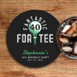 Golf 40th Birthday Party Fantastic For-Tee Black Round Paper Coaster<br><div class="desc">White,  green and black golf themed 40th birthday party drink coaster with funny phrase Fantastic For-Tee.</div>
