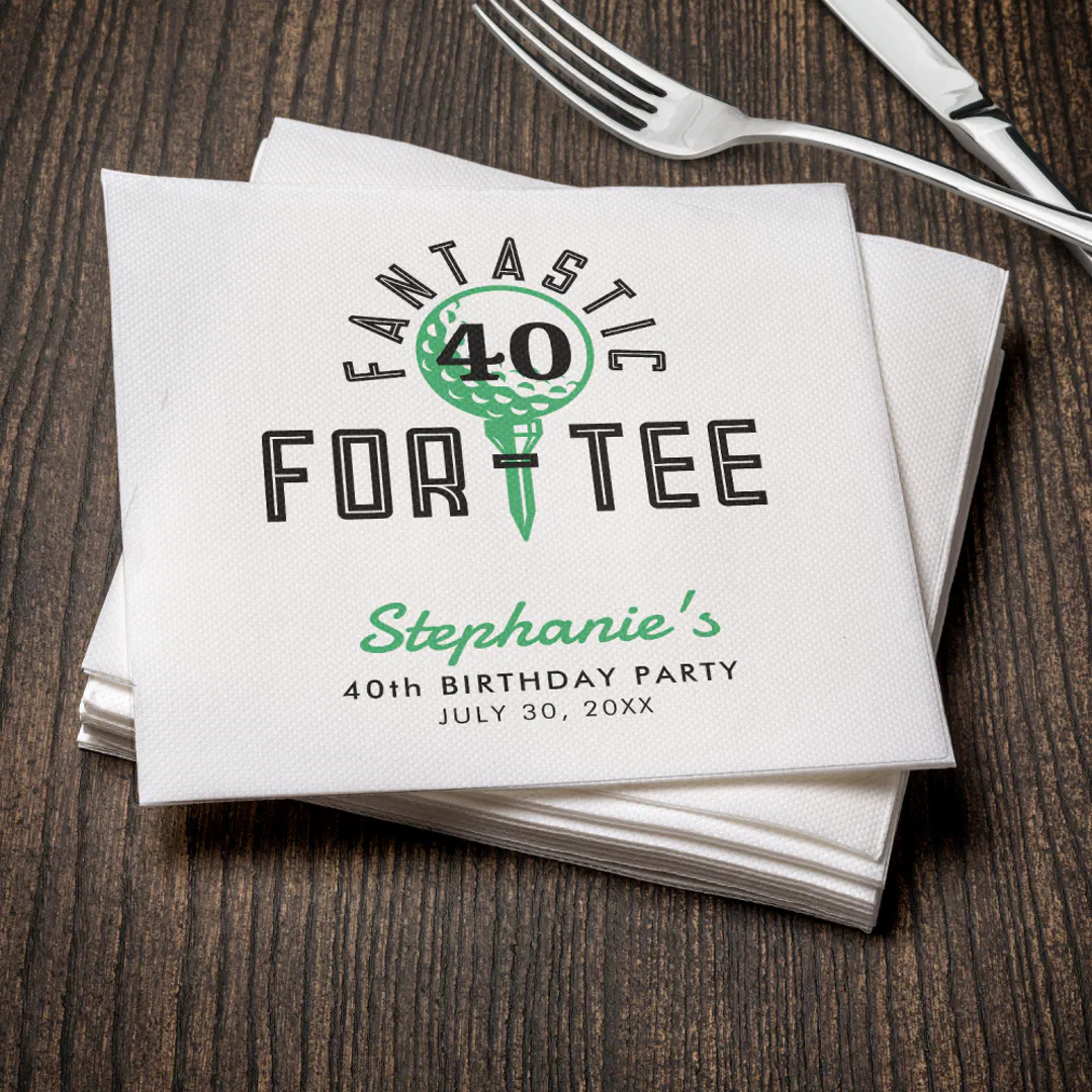 Golf 40th Birthday Party Fantastic For-Tee White Napkins
