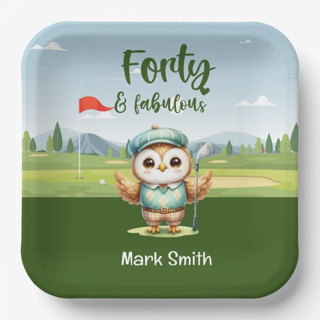Golf  40th birthday party golfer birthday paper plates (Front)