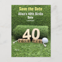 Golf 40th Birthday Party with golf ball and tee Postcard