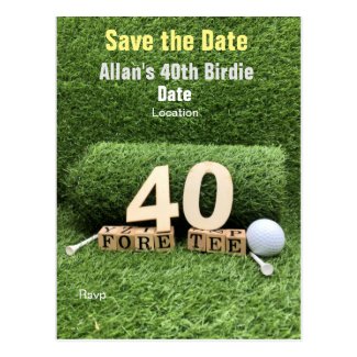 Golf 40th Birthday Party with golf ball and tee Postcard